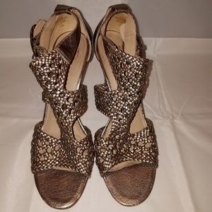 Joan and David Silvery Bronzed Open Toe Shoe